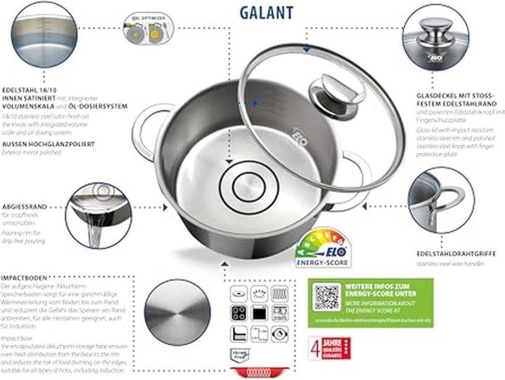Produktbild ELO Pannenset 5-teilig mit Energieeffizienz und Oildose für alle Herde (Pfannenset + Topfset, Edelstahl)