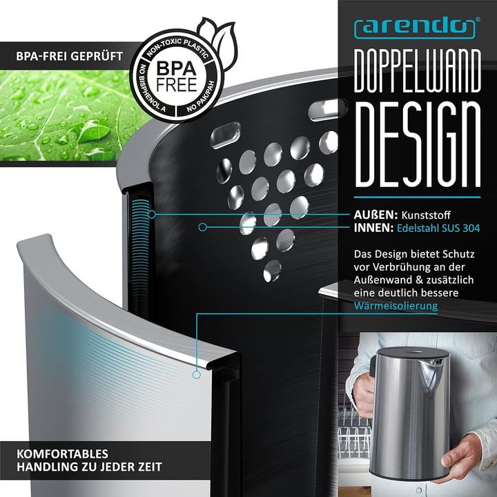 Produktbild Arendo Edelstahl Wasserkocher 1,5 Liter (1.50 l)