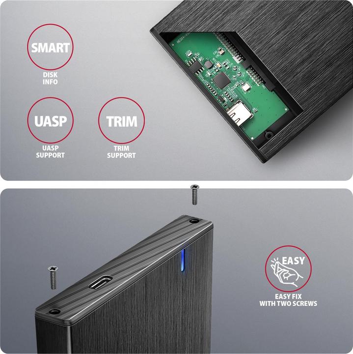 Actual product image Axagon EE25-XA6C 2,5 "USB3.0 HDD Sata Aline Box Schwarz (2.5")