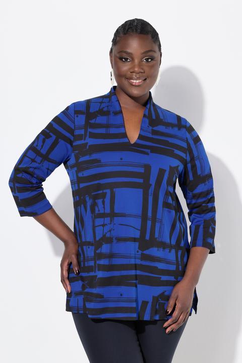 Actual product image Ulla Popken Goblet Collar Graphic Print 3/4 Sleeve Pima Cotton Tee (42, 44)