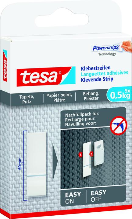 Actual product image tesa Powerstrips for wallpaper & plaster, 0.5kg holding power, 9x double-sided adhesive strips