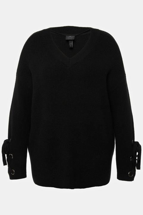 Produktbild Ulla Popken Pullover, Ärmelbänder, Oversized, V-Ausschnitt, Langarm (60)