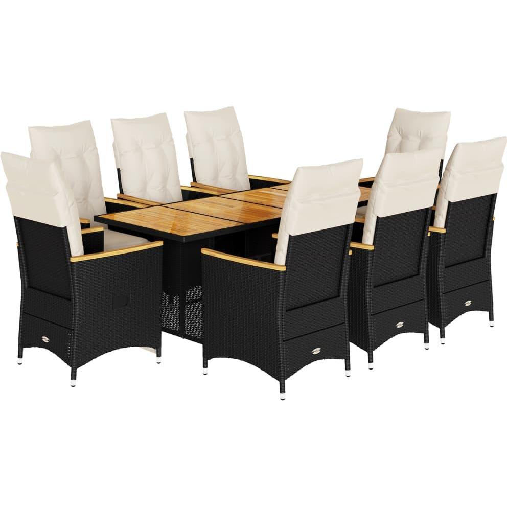 VidaXL, Gartentisch + Balkontisch, Bistroset Sitzgruppe Balkonset Gartenmöbel 9-tlg. Schwarz Poly Rattan (80 cm)