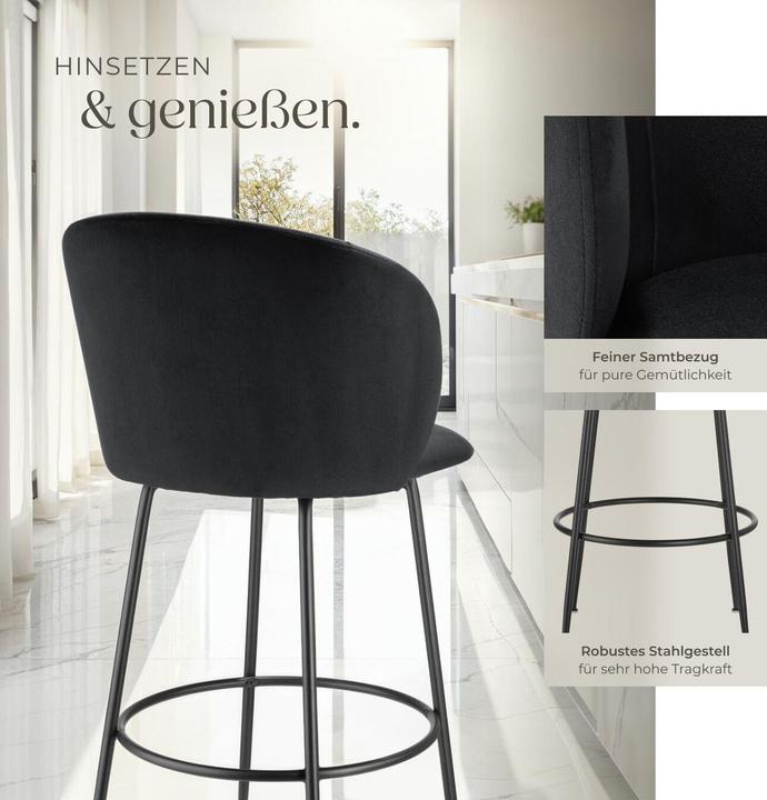Actual product image tectake Bar stool Luana, with backrest, velvet look