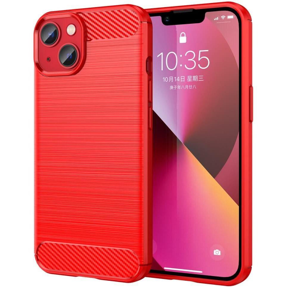 Cover-Discount iPhone 14 Plus - Metall Carbon Look Hülle rot (Apple iPhone 14 Plus), Smartphone Hülle, Rot