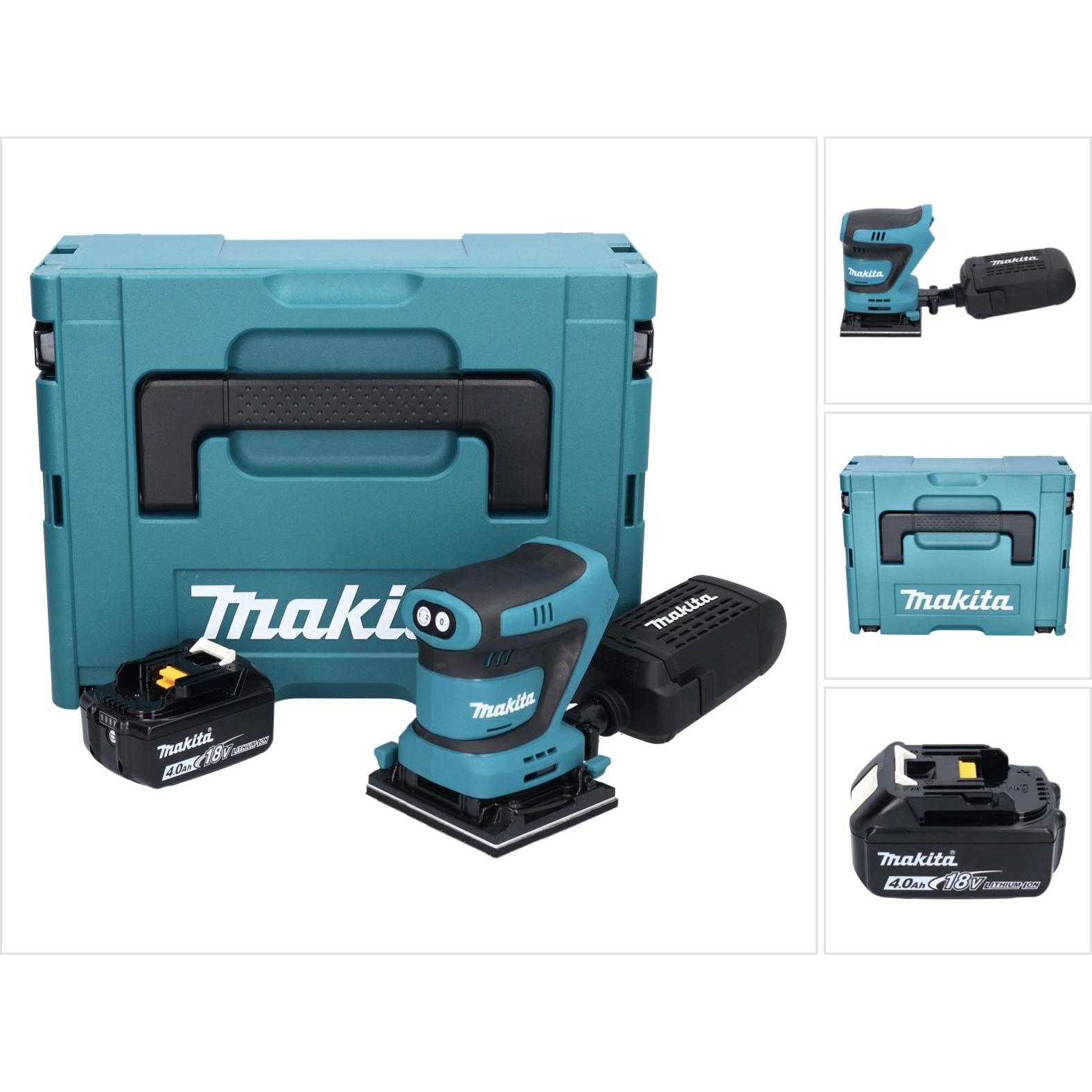 Makita, Schleifmaschine + Poliermaschine, DBO 480 M1J Akku Schwingschleifer 18 V 112 x 102 mm + 1x Akku 4,0 Ah + Makpac ...