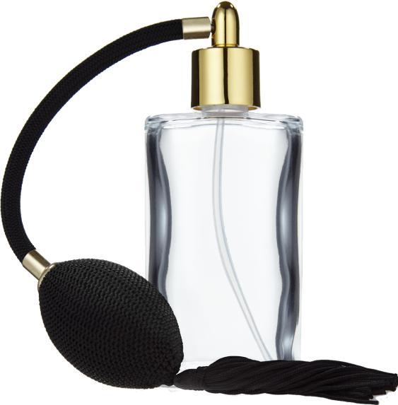 Actual product image Clear glass bottle, oval, with ball pump, for 100 ml (100 ml)
