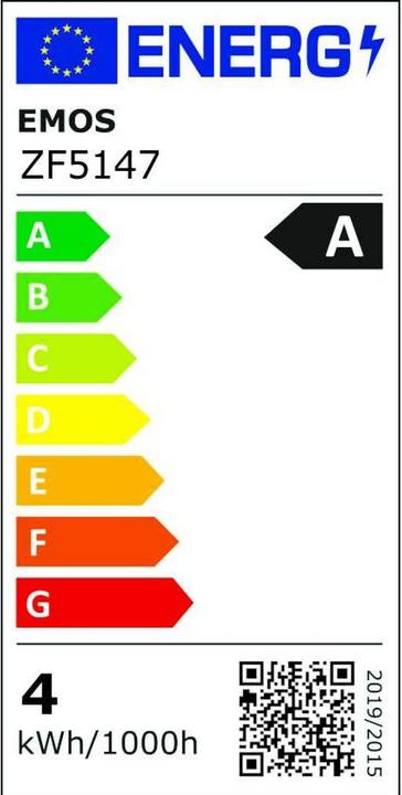 Energy Label Emos LED????rovka A60/E27/3,/60W/806lm/tepl?? b??l?? (E27, 3.80 W, 806 lm, 1 x, A)