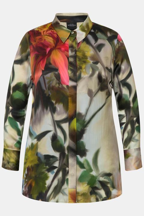 Immagine prodotto Ulla Popken Blusa di seta con rose, collo da camicia e maniche lunghe (42, 44)