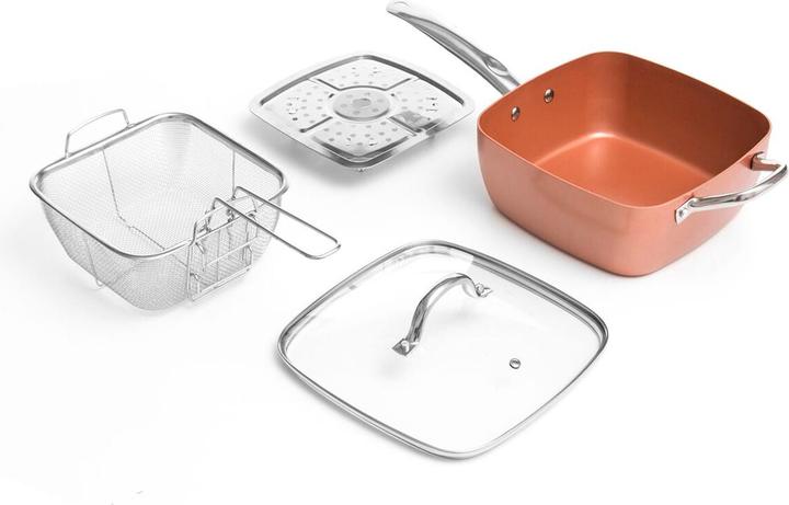 Immagine prodotto InnovaGoods Brasiera con accessori - rame (24 cm, Pirofila + casseruola, Ceramica, Alluminio)