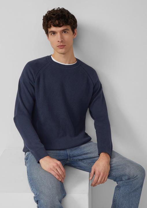 Produktbild s.Oliver Strickpullover Baumwollpullover mit Raglanärmeln und Logo-Patch (M)