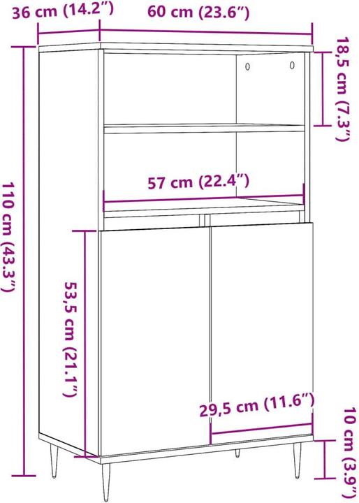 Image du produit vidaXL Highboard (60 x 36 x 110 cm)