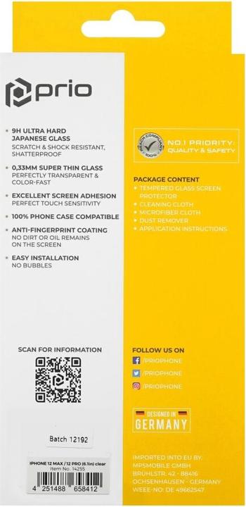 Produktbild prio Displayschutzglas (1 Stück, Apple iPhone 12 Pro)