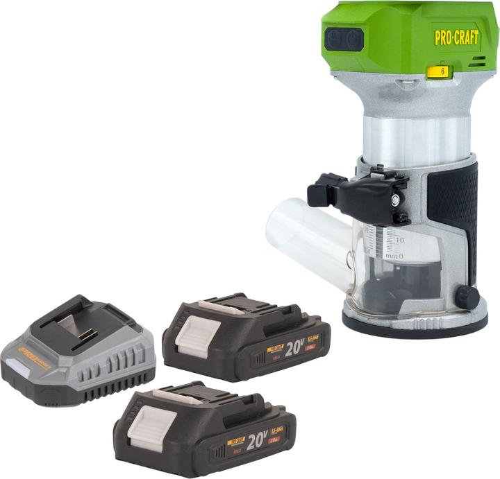 Produktbild Procraft POB24bb Akku Multifunktionsfräse 20 V 6 / 8 mm Brushless + 2x Akku 2,0 Ah + Ladegerät (Oberfräse)