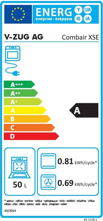 Energie-Label V-ZUG Combair XSE