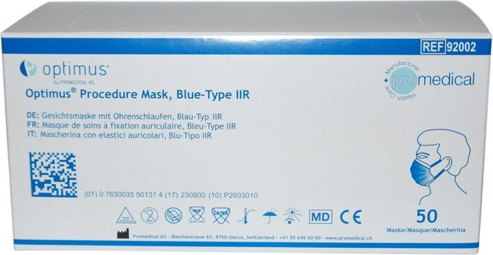 Actual product image Promedical Hygienemaske Typ IIR mit Earloops blau unsteril (Protection class I, 50 x)