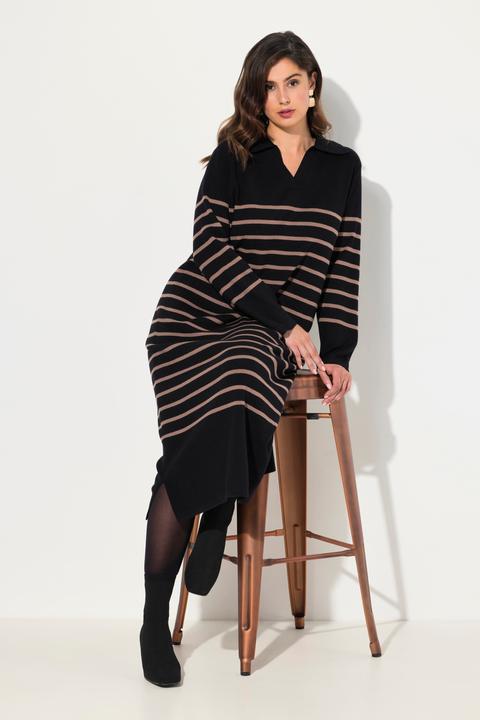 Immagine prodotto Ulla Popken Abito midi in maglia con righe, collo, scollo a V e maniche lunghe (60)