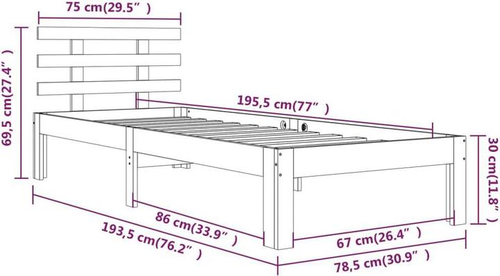 Image du produit vidaXL Bettrahmen (75 x 190 cm)