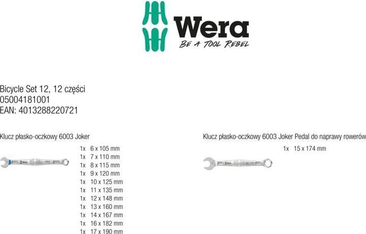 Image du produit Wera Bicycle Set 12 (8 mm, 15 mm, 12 mm, 17 mm, 10 mm, 11 mm, 13 mm, 14 mm, 9 mm, 16 mm, 7 mm, 6 mm)