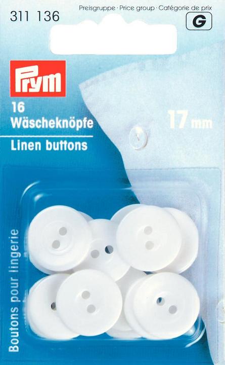 Produktbild Prym Wäscheknopf, weiss 17 mm, Karte 16 Stk., Kunststoff