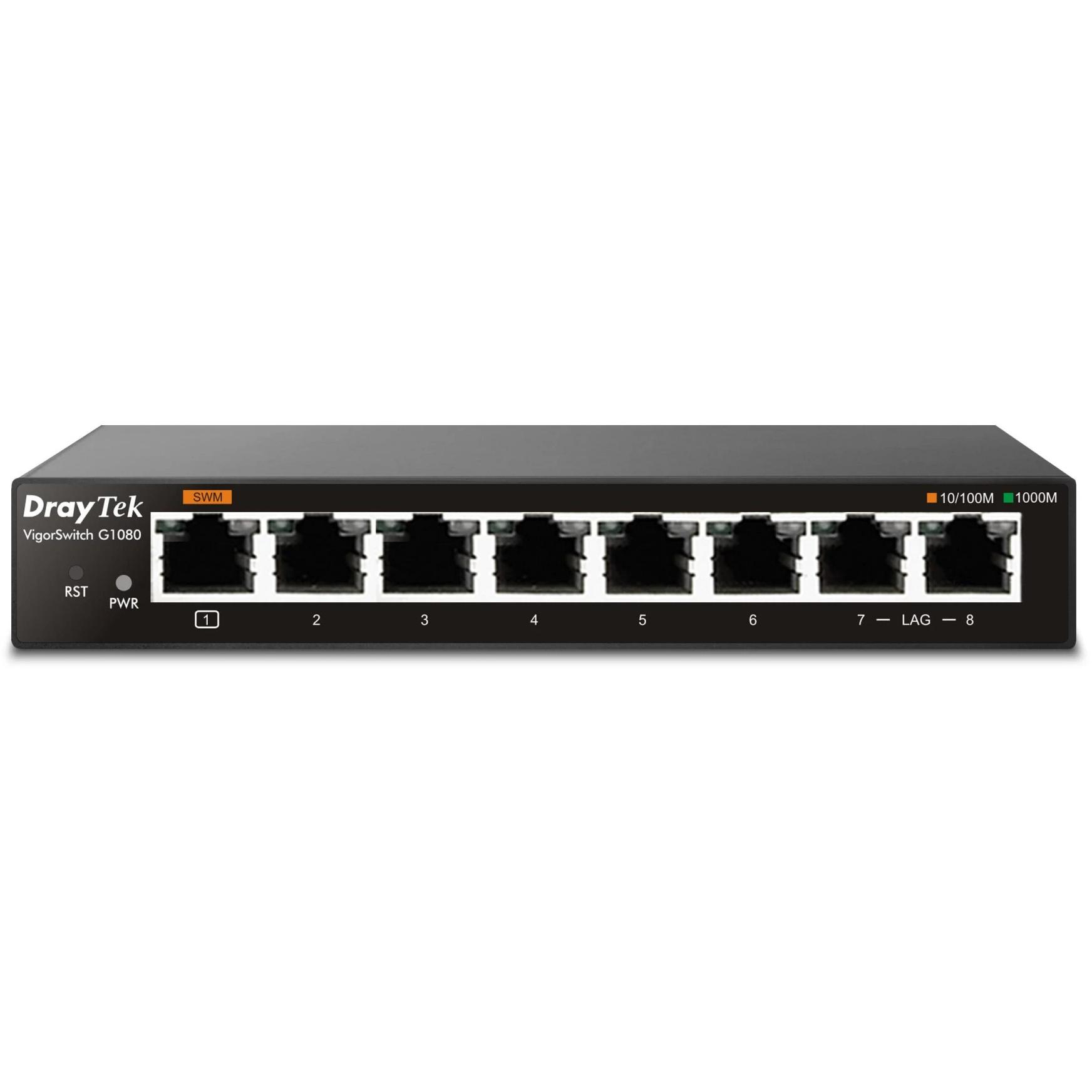 Thumbnail - Draytek Switch VigorSwitch G1080 8 Port (8 Ports), Netzwerk Switch, Schwarz