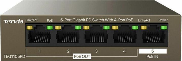 Produktbild Tenda TEG1105PD network switch Gigabit Ethernet (10/100/1000) Power over Ethernet (PoE) Brown (5 Ports)