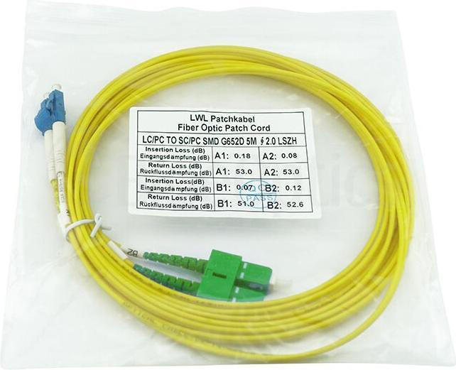 Produktbild BlueOptics Duplex LWL Patchkabel LC/UPC-SC/APC Singlemode 0.5 Meter (0.50 m)