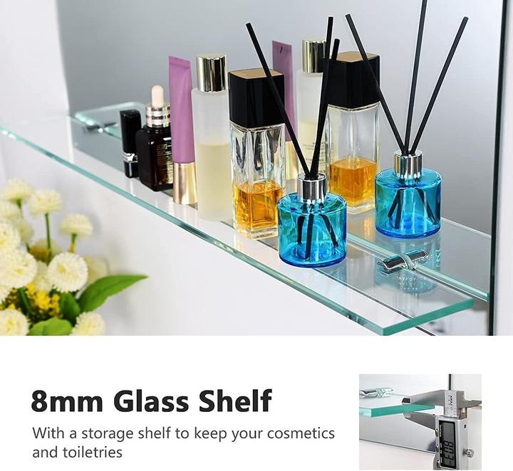 Actual product image Emke Frameless Mirror with Shelf (80 x 60 cm)