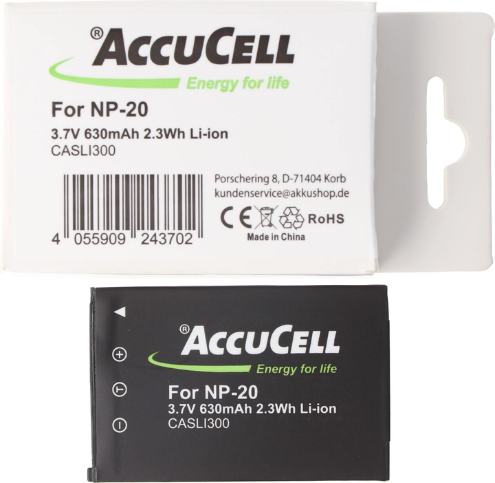 Produktbild AccuCell Akku passend für Casio NP-20 Akkuty Casio Exilim EX-M1, EX-M2, Casio NP20, Sony NP-20DBA