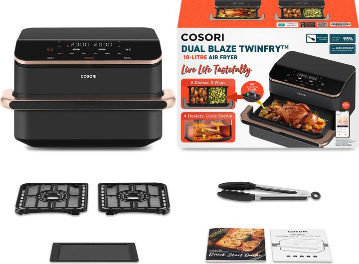 Produktbild Cosori TWINFRY Airfryer - xxl Hot Air Fryse 10 Liter - 2 Mahlzeiten gleichzeitig zubereitenTeiler- 6