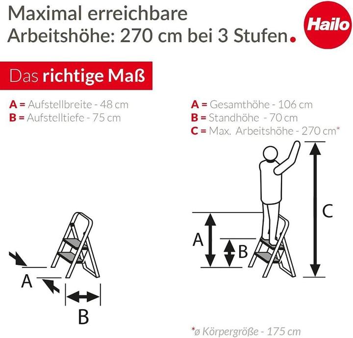 Actual product image Hailo K70 StandardLine, aluminium stepladder, 3 steps (Stepladder, 106 cm)