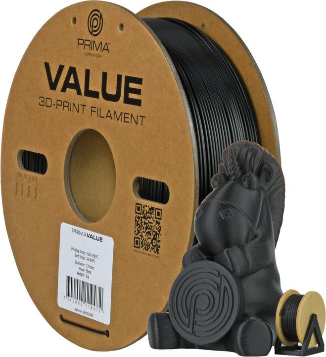 Produktbild Prima Creator PrimaValue ABS -filamentti 3D -tulostimeen,, musta (ABS, 1.75 mm, 1.04 g, Schwarz)