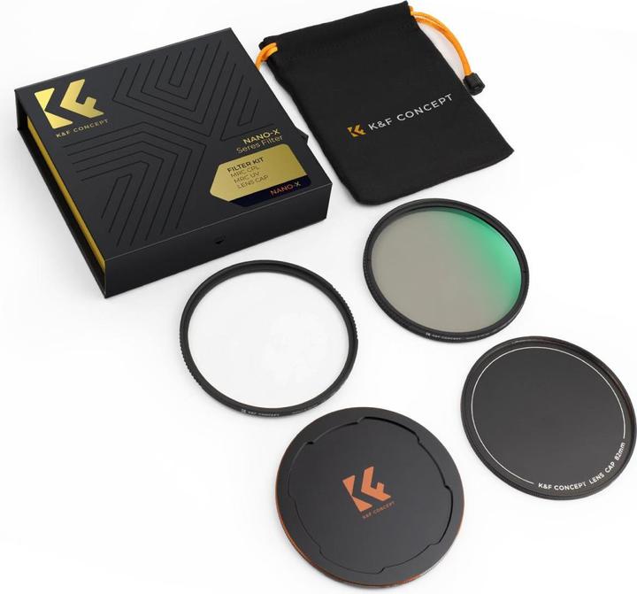 Actual product image K&F Concept 67mm MCUV+CPL Lens Filter Kit + Metal Caps, HD, Waterproof, Anti-Scratch, Green Coated Nano-X Series (67 mm, Polarizing filter, UV filter)