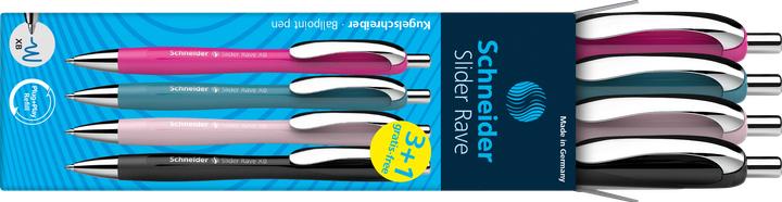 Actual product image Schneider 3 + 1 FREE: biros Slider Rave XB colour assorted writing colour blue, 3 pcs. + FREE (Turquoise, power-pink, Rose, Black, 4 x)