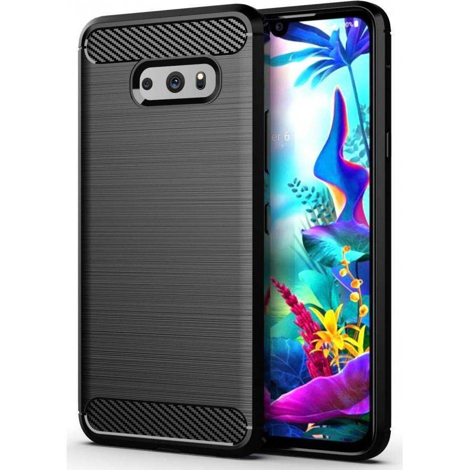 Screenguard LG G8X ThinQ Hülle Carbon Brushed Soft TPU (LG G8X ThinQ), Smartphone Hülle, Schwarz