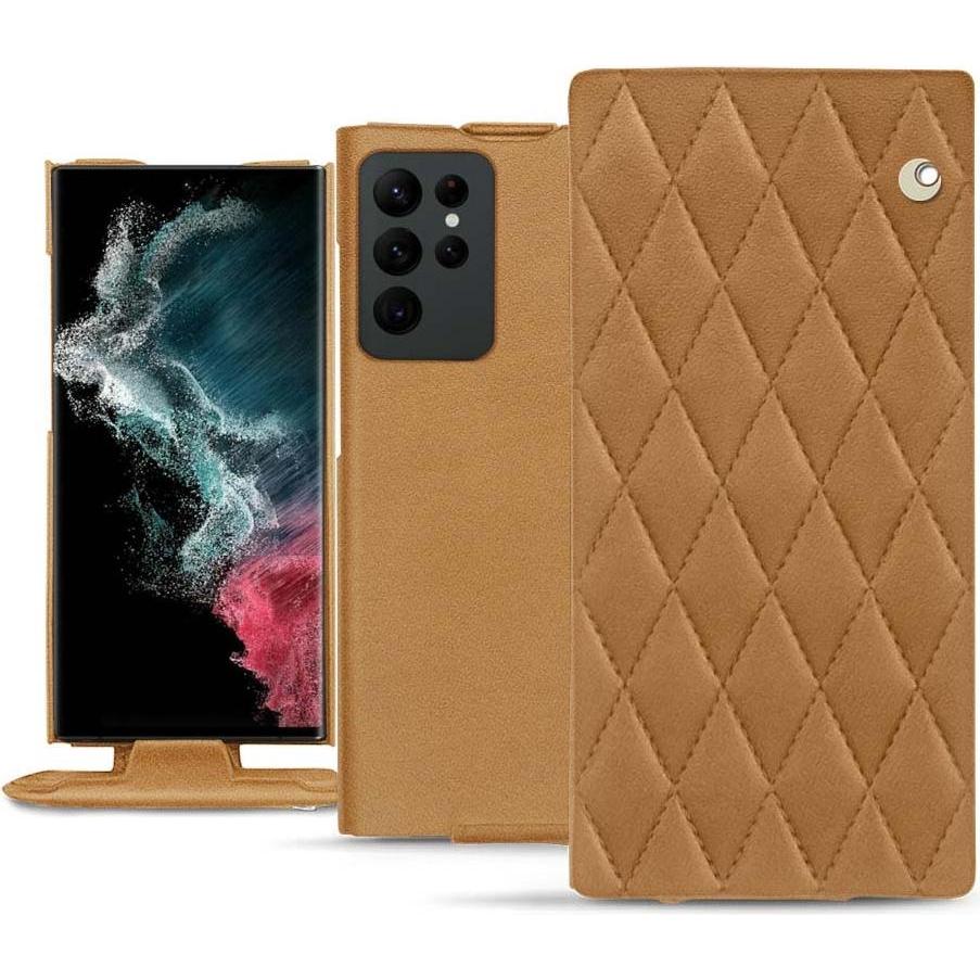 Noreve Lederschutzhülle vertikal (Samsung Galaxy S22 Ultra), Smartphone Hülle, Braun