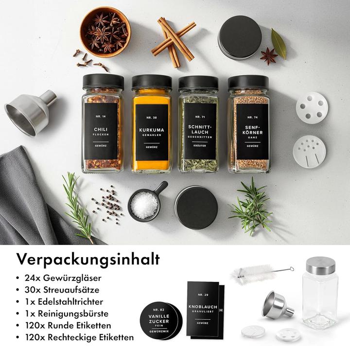 Image du produit Edelhaus 24-teiliges Gewürzgläser-Set mit Streueinsatz (Différentes épices, Herbes aromatiques)