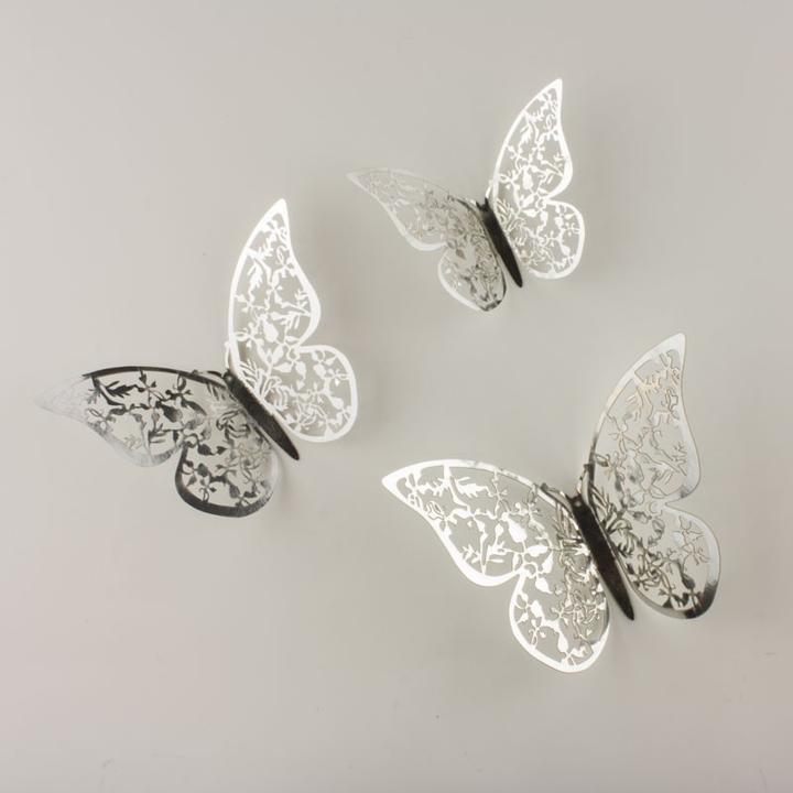 Image du produit JTI 12 pièces de papillons 3D en métal, décoration murale - feuille d'argent