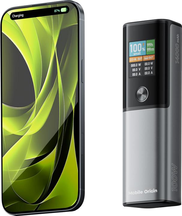 Image du produit Mobile Origin Banque d'alimentation 100W PD 14000mAh Display PowerBank PB12 - USB-C + USB-A (14000 mAh, 100 W)