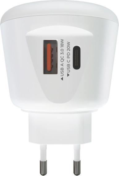 Actual product image prio Fast Charge Wall Charger 20W PD (USB C) + QC 3.0 (USB A) Night Light white (20 W)