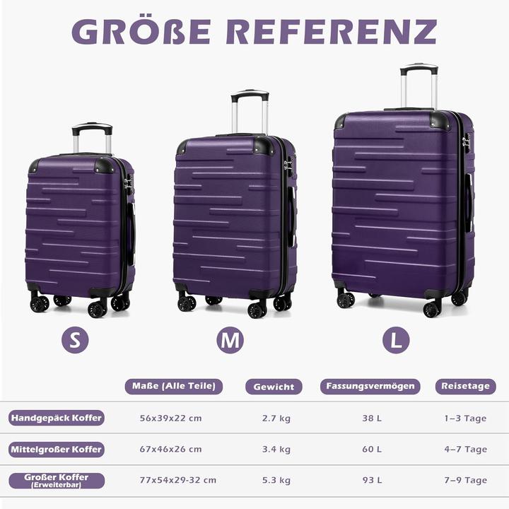 Image du produit Coolife 2-teiliges Hartschalen-Reisekofferset (S + M) (60 l)