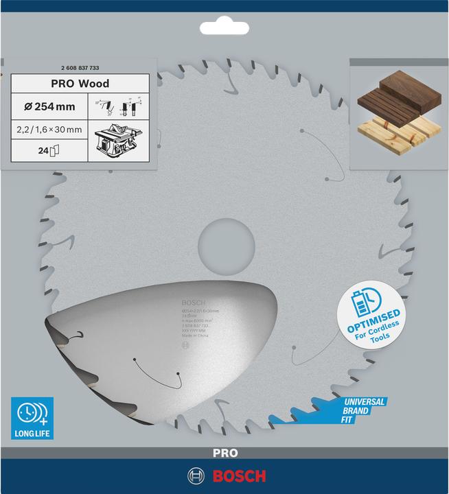 Actual product image Bosch Professional Zubehör PRO Wood cordless circular saw blade, 254 x 2.2 x 30 mm