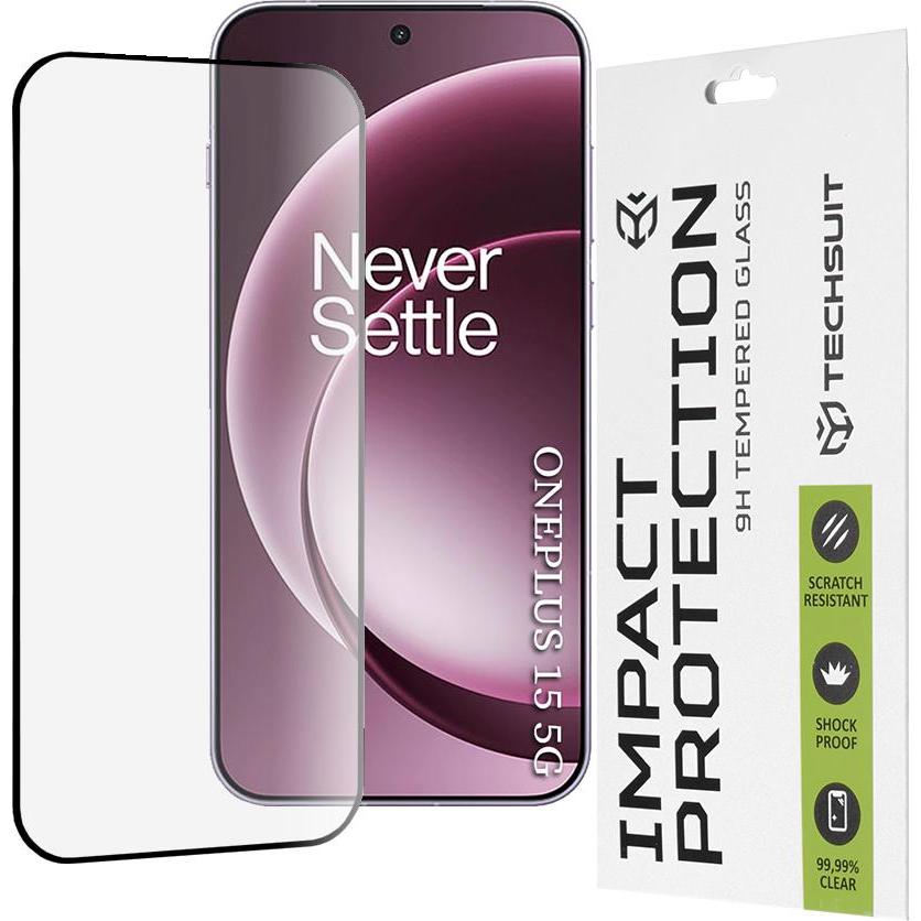 Techsuit - 111D Full Cover / Full Glue Glass / 3D Curved Screen - OnePlus 15 - Black (OnePlus X), Pellicola protettiva smartphone, Nero