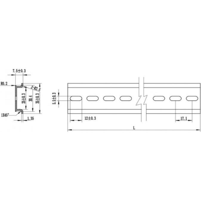 Thumbnail - Delock Hutschiene 35 x 7,5 mm, 100cm aus Stahl, Serverschrank Zubehör, Grau