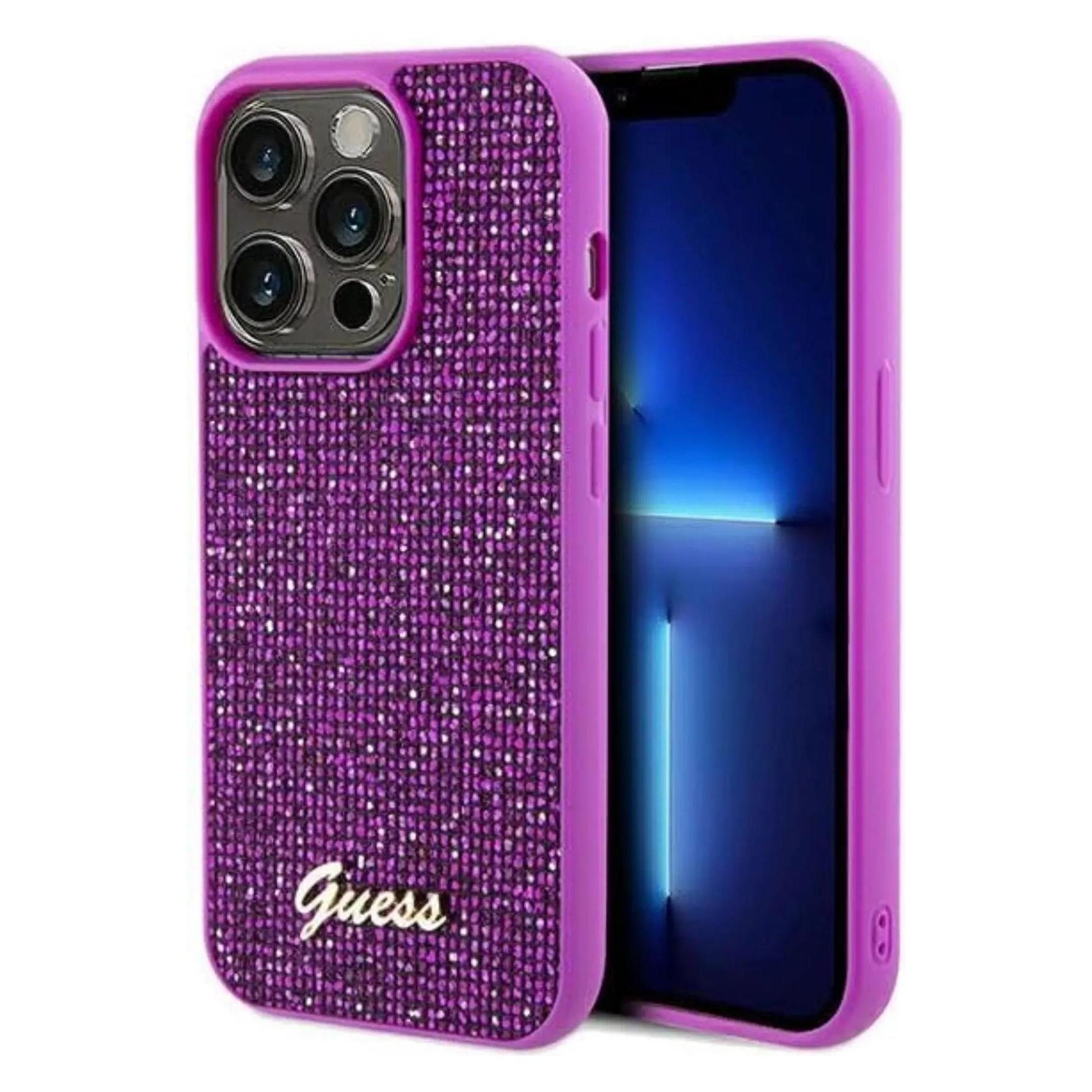 Guess GUHCP14LPMSDGSF IPhone 14 Pro 6.1" Fuksja/fuschia Hardcase Disco Metal Script (Apple IPhone 14 Pro), Smartphone Hülle, Pink, Violett