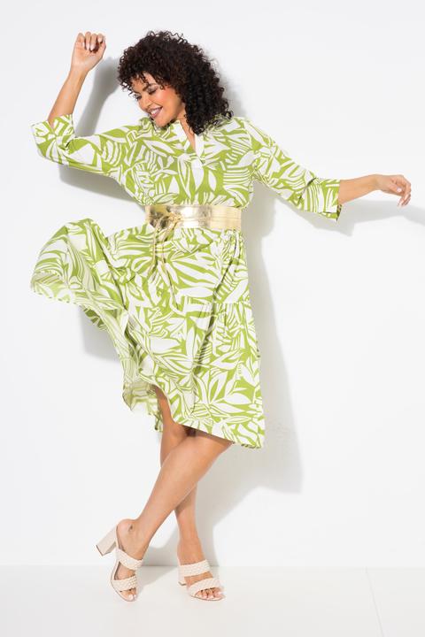 Produktbild Ulla Popken Midikleid, Blätter, Volants, Tunika-Ausschnitt, 3/4-Arm (54)
