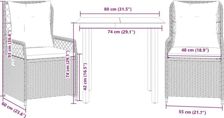 Actual product image vidaXL Garten Essgruppe (80 x 80 x 74 cm)