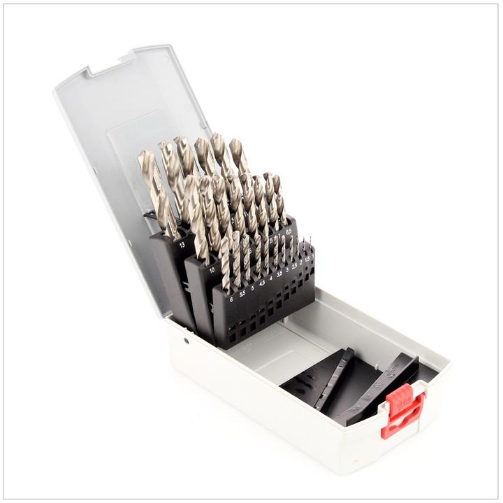 Produktbild Bosch Professional Zubehör PRO Metal HSS-G Spiralbohrer-Set, 25-tlg. (1 mm, 1.5 mm, 2 mm, 2.5 mm, 3 mm, 3.5 mm, 4 mm, 4.5 mm, 5 mm, 5.5 mm, 6 mm, 6.5 mm, 7 mm, 7.5 mm, 8 mm, 8.5 mm, 9 mm, 9.5 mm, 10 mm, 10.5 mm, 11 mm, 11.5 mm, 12 mm, 12.5 mm, 13 mm)