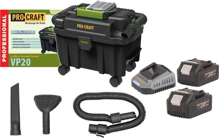 Produktbild Procraft VP20 Akku Industriesauger 20 V 10 l Brushless + 2x Akku 4,0 Ah + Ladegerät (Nass-Trockensauger)