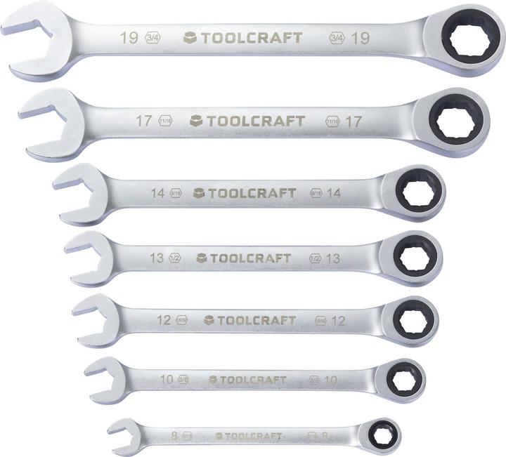 Produktbild Toolcraft TO-9626412 Ratschen-Einringschlüssel-Satz 7teilig Schlüsselweite (Met (19 mm, 12 mm, 14 mm, 10 mm, 17 mm, 8 mm, 13 mm)